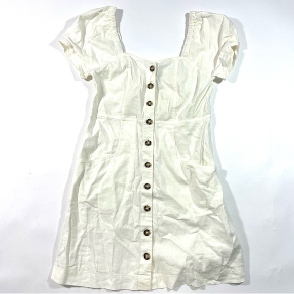 New Madewell Linen Cotton Puff Sleeve Mini Dress Size 6 Ivory - Picture 3 of 10